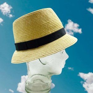 August Tan Woven Basket Flat Top Fedora